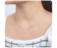 Round Loop with CZ Gold Plated Silver Necklace SPE-3237-GP